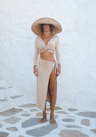 Bağlamalı Uzun Kollu Kısa Nude Bluz