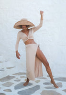 Bağlamalı Uzun Kollu Kısa Nude Bluz