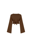Tiny-Bağlamalı Yarasa Kol Kahverengi Bluz-Bluz-11-Milagron.com