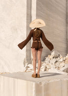 Tiny-Bağlamalı Yarasa Kol Kahverengi Bluz-Bluz-3-Milagron.com