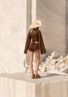 Tiny-Bağlamalı Yarasa Kol Kahverengi Bluz-Bluz-5-Milagron.com