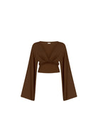 Tiny-Bağlamalı Yarasa Kol Kahverengi Bluz-Bluz-9-Milagron.com