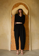 Tiny-Bağlamalı Yarasa Kol Siyah Bluz-Bluz-5-Milagron.com