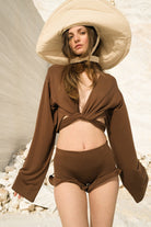 Tiny-Balenli Kahverengi Mini şort-Şort-1-Milagron.com