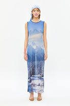 Tiny-Baskılı Transparan Kolsuz Mavi Elbise-Elbise-1-Milagron.com