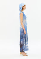 Tiny-Baskılı Transparan Kolsuz Mavi Elbise-Elbise-4-Milagron.com