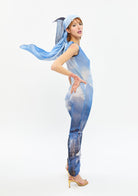 Tiny-Baskılı Transparan Kolsuz Mavi Elbise-Elbise-6-Milagron.com