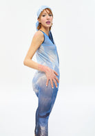 Tiny-Baskılı Transparan Kolsuz Mavi Elbise-Elbise-7-Milagron.com