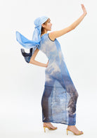 Tiny-Baskılı Transparan Kolsuz Mavi Elbise-Elbise-8-Milagron.com