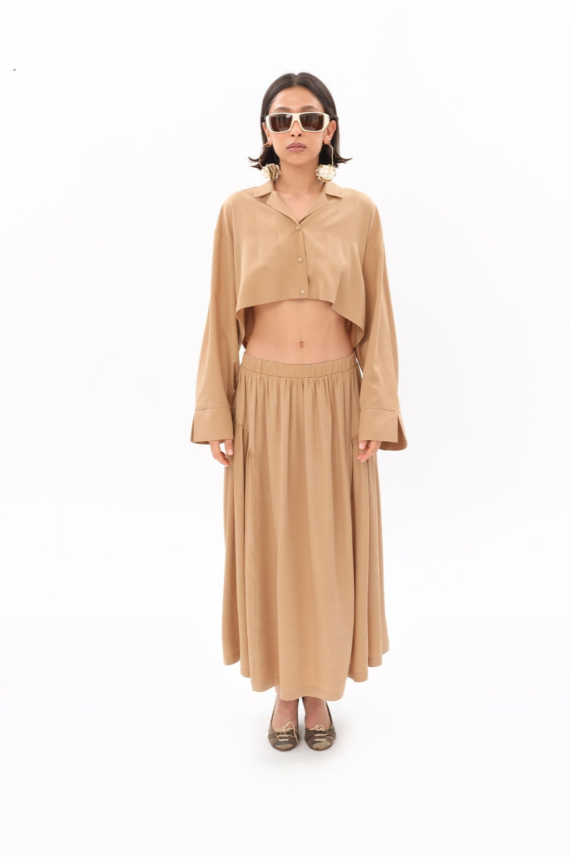 Tiny-Bej Oversize Crop Gömlek-Gömlek-1-Milagron.com