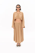 Tiny-Bej Oversize Crop Gömlek-Gömlek-1-Milagron.com