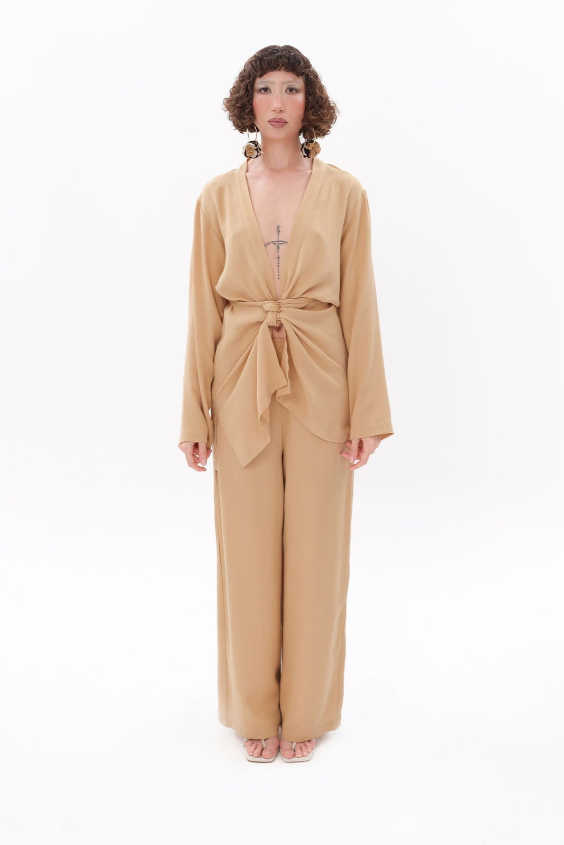 Tiny-Bej Tencel™ Bağlamalı Gömlek-Gömlek-1-Milagron.com