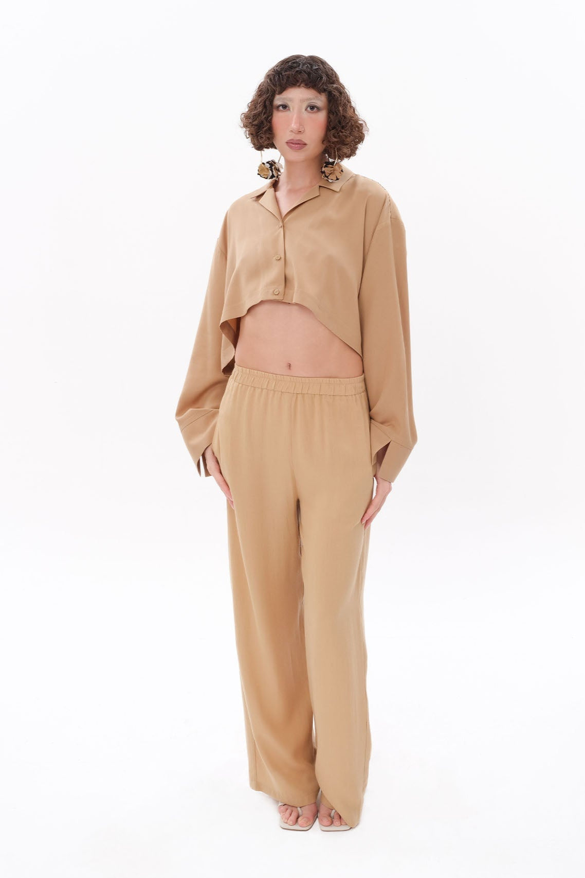 Tiny-Bej Tencel™ Beli Lastikli Pantolon-Pantolon-1-Milagron.com