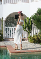 Tiny-Bel Dekolteli Straplez Uzun Beyaz Elbise-Elbise-2-Milagron.com