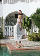 Tiny-Bel Dekolteli Straplez Uzun Beyaz Elbise-Elbise-3-Milagron.com