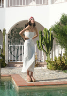 Tiny-Bel Dekolteli Straplez Uzun Beyaz Elbise-Elbise-6-Milagron.com