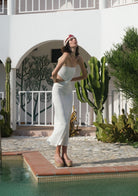 Tiny-Bel Dekolteli Straplez Uzun Beyaz Elbise-Elbise-7-Milagron.com