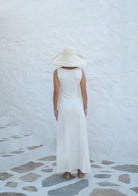 Tiny-Beyaz Derin Yırtmaçlı Yumuşak Kolsuz Elbise-Elbise-2-Milagron.com