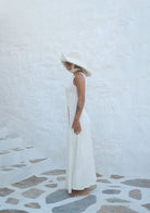 Tiny-Beyaz Derin Yırtmaçlı Yumuşak Kolsuz Elbise-Elbise-5-Milagron.com