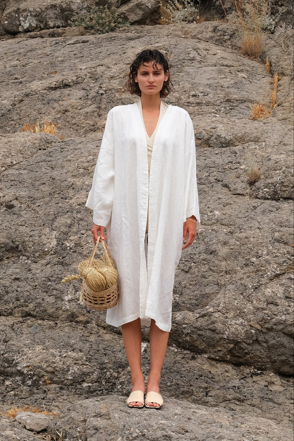 Tiny-Beyaz Keten Kimono-Kimono-1-Milagron.com