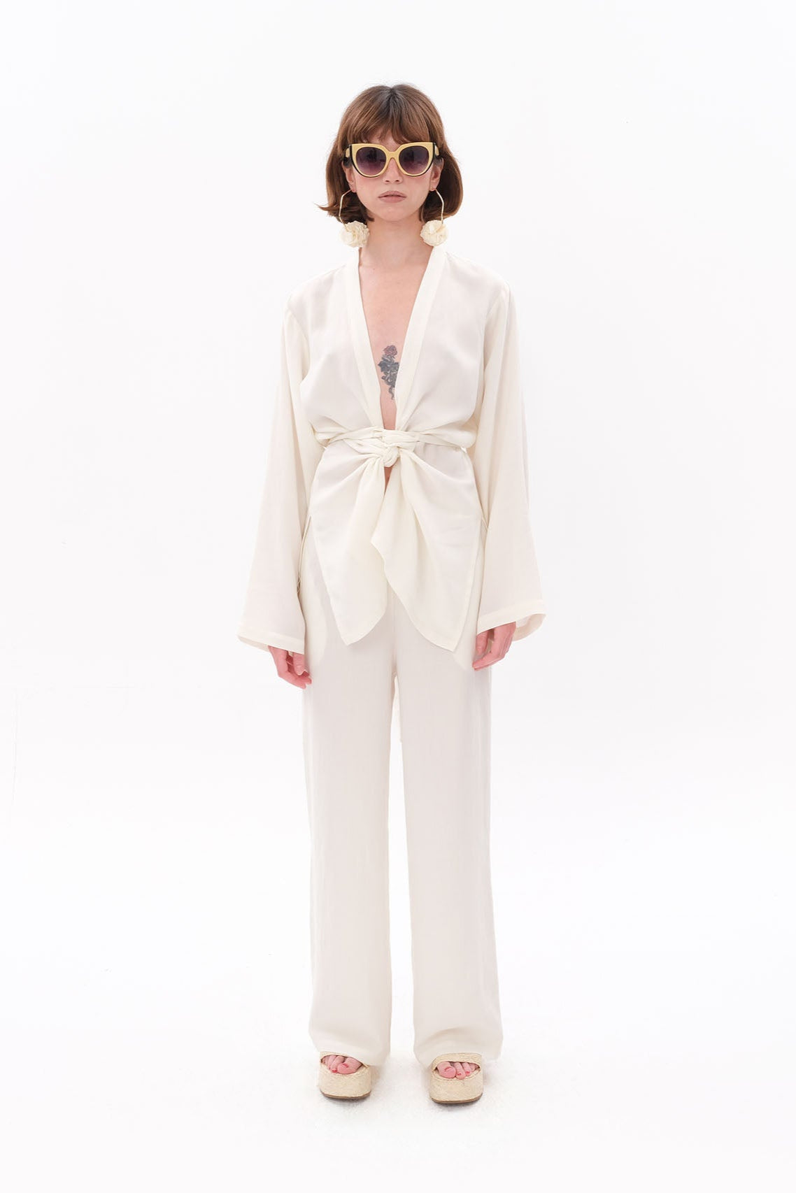 Tiny-Beyaz Tencel™ Bağlamalı Gömlek-Gömlek-1-Milagron.com