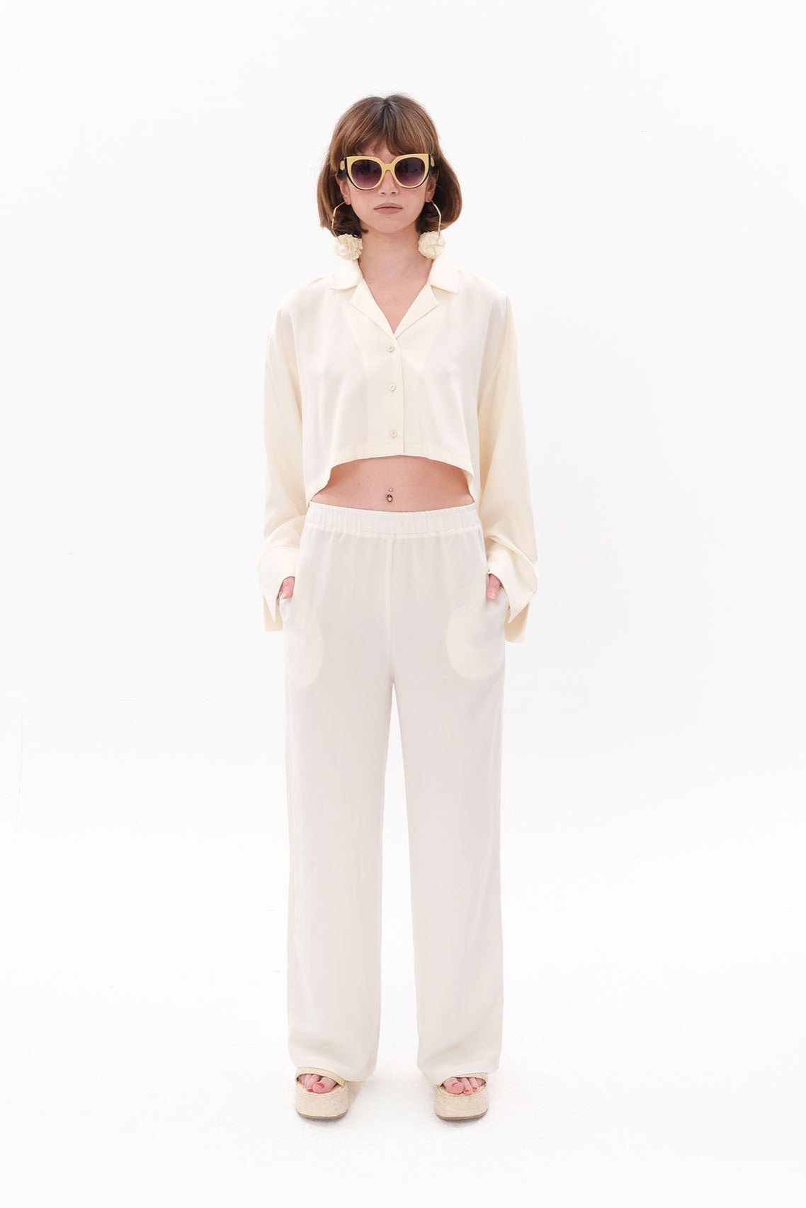 Tiny-Beyaz Tencel™ Beli Lastikli Pantolon-Pantolon-1-Milagron.com