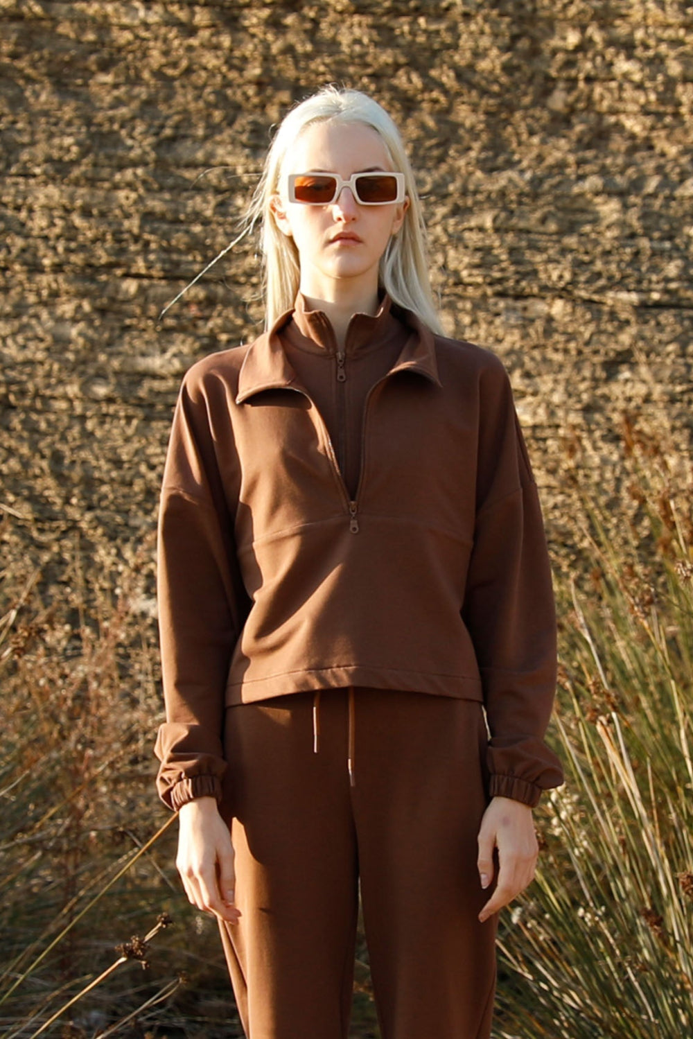 Tiny-Boğazda Fermuar Detaylı Kahverengi Sweatshirt-Sweatshirts & Hoodies-1-Milagron.com