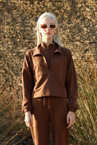 Tiny-Boğazda Fermuar Detaylı Kahverengi Sweatshirt-Sweatshirts & Hoodies-1-Milagron.com