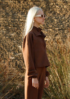 Tiny-Boğazda Fermuar Detaylı Kahverengi Sweatshirt-Sweatshirts & Hoodies-5-Milagron.com