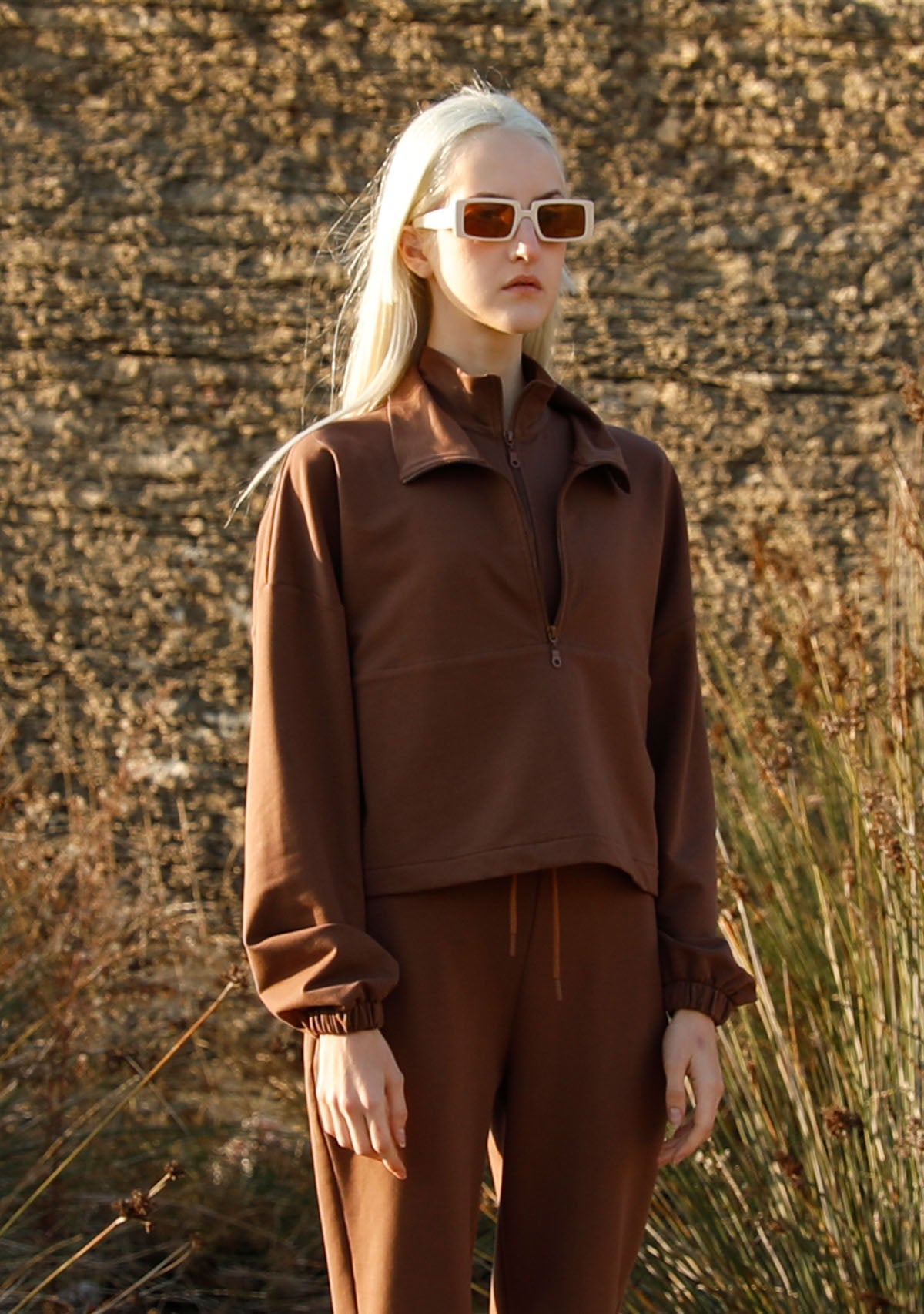 Tiny-Boğazda Fermuar Detaylı Kahverengi Sweatshirt-Sweatshirts & Hoodies-6-Milagron.com