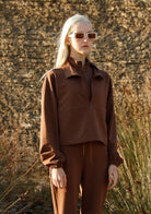 Tiny-Boğazda Fermuar Detaylı Kahverengi Sweatshirt-Sweatshirts & Hoodies-6-Milagron.com