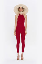 Tiny-Boyundan Bağlamalı Sırt Dekolteli Bordo Tulum-Tulum-1-Milagron.com