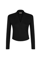 Tiny-Dar Derin Dekolteli Siyah Bluz-Top-4-Milagron.com