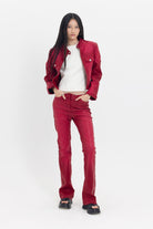 Tiny-Deri Görünümlü Pamuklu Kırmızı Pantolon-Deri Pantolon-1-Milagron.com