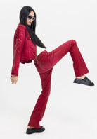 Tiny-Deri Görünümlü Pamuklu Kırmızı Pantolon-Deri Pantolon-2-Milagron.com