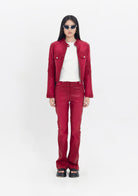 Tiny-Deri Görünümlü Pamuklu Kırmızı Pantolon-Deri Pantolon-4-Milagron.com