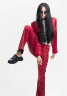 Tiny-Deri Görünümlü Pamuklu Kırmızı Pantolon-Deri Pantolon-7-Milagron.com