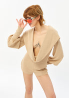 Tiny-Derin Dekolteli Bej Şort Tulum-Tulum-6-Milagron.com