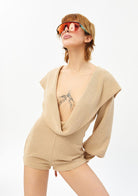 Tiny-Derin Dekolteli Bej Şort Tulum-Tulum-7-Milagron.com