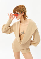 Tiny-Derin Dekolteli Bej Şort Tulum-Tulum-9-Milagron.com