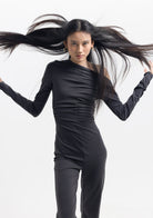 Tiny-Drapeli Tek Omuz Düşük Antrasit Pamuklu Tulum-Tulum-12-Milagron.com