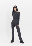 Tiny-Drapeli Tek Omuz Düşük Antrasit Pamuklu Tulum-Tulum-9-Milagron.com