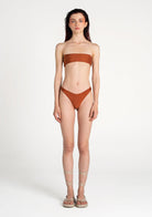 Tiny-Düz Kesim Işıltılı Kiremit Bikini üstü-Bikini & Mayo-4-Milagron.com