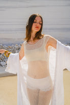 Tiny-El İşi Kolsuz Uzun Beyaz Elbise-Elbise-3-Milagron.com