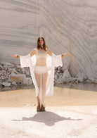 Tiny-El İşi Kolsuz Uzun Beyaz Elbise-Elbise-4-Milagron.com