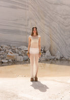 Tiny-El İşi Kolsuz Uzun Beyaz Elbise-Elbise-6-Milagron.com