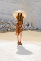 Tiny-El İşi Kolsuz Uzun Kahverengi Elbise-Elbise-1-Milagron.com