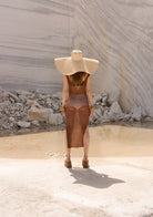 Tiny-El İşi Kolsuz Uzun Kahverengi Elbise-Elbise-5-Milagron.com