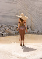 Tiny-El İşi Kolsuz Uzun Kahverengi Elbise-Elbise-7-Milagron.com