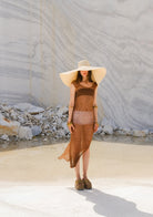 Tiny-El İşi Kolsuz Uzun Kahverengi Elbise-Elbise-8-Milagron.com